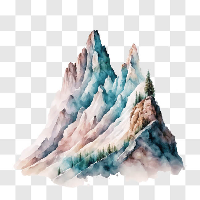 Download Beautiful Watercolor Painting of Mountains and Trees PNG ...