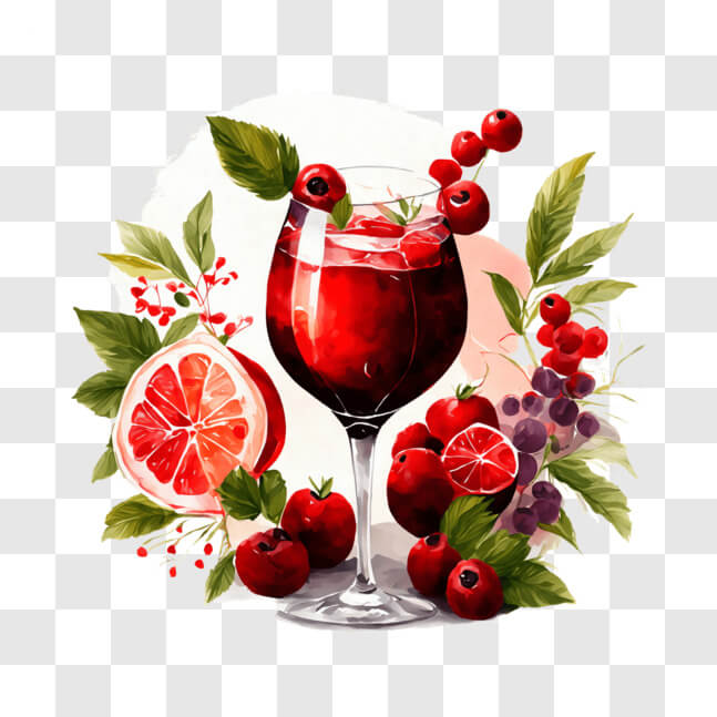 Download Glass of Red Wine with Fresh Fruits PNG Online - Creative Fabrica