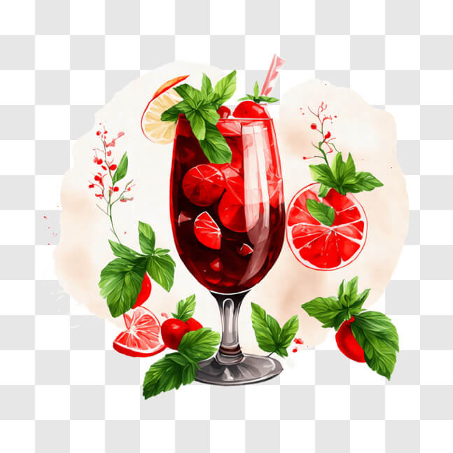 Download Exquisite Glass of Red Wine with Fresh Fruit Garnish PNG ...