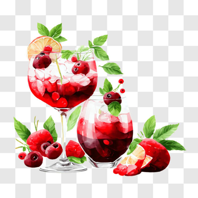 Download Refreshing Red Wine and Berries with Iced Lemonade PNG Online ...