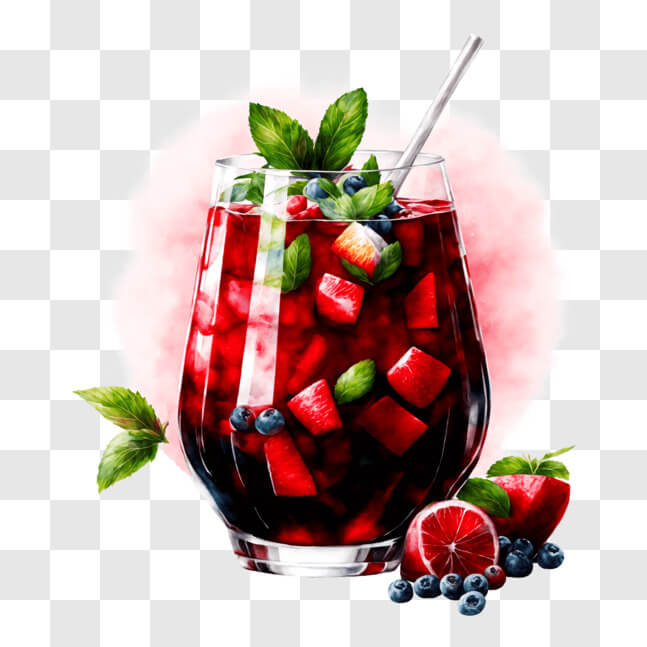 Download Delicious Red Sangria with Fresh Fruits and Mint PNG Online ...