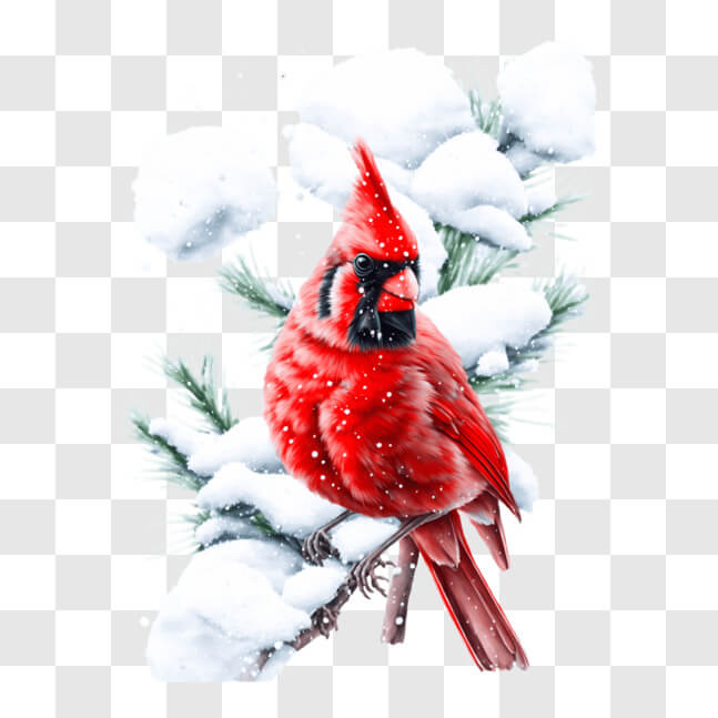 Download Red Cardinal on Snow-Covered Evergreen Branch PNGs Online ...
