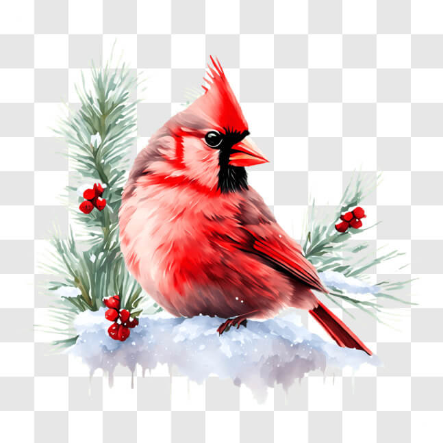 Download Red Cardinal on Snowy Branches with Berries PNGs Online ...