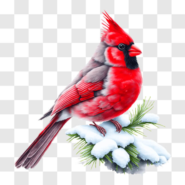 Download Red Cardinal on Snow-Covered Evergreen Branch PNGs Online ...