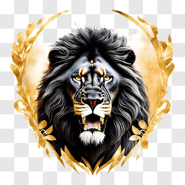 Download Majestic Black Lion with Open Mouth and Gold Laurel Wreath ...