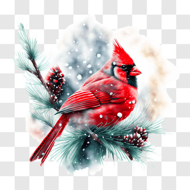 Download Red Cardinal Bird on Evergreen Tree with Falling Snowflakes ...
