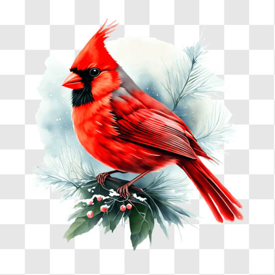 Download Red Cardinal Bird on Snow-Covered Evergreen Branch PNGs Online ...