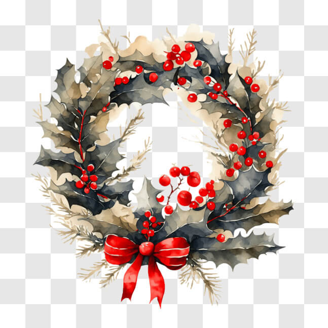 Download Festive Holiday Wreath with Vibrant Holly Leaves and Red ...