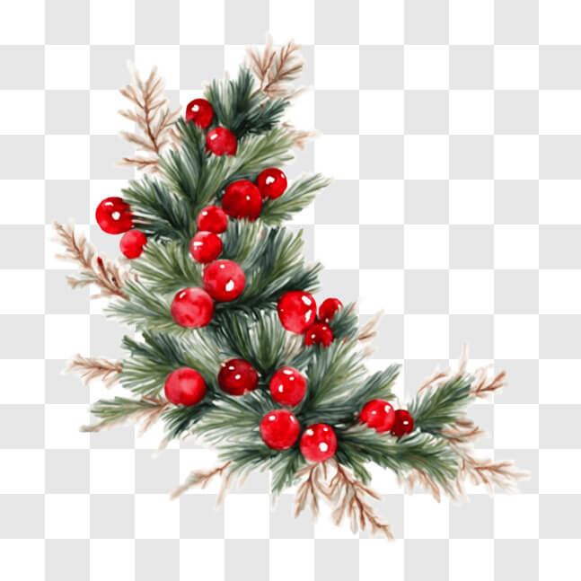 Download Christmas Branch with Red Berries and Pine Cones PNGs Online ...