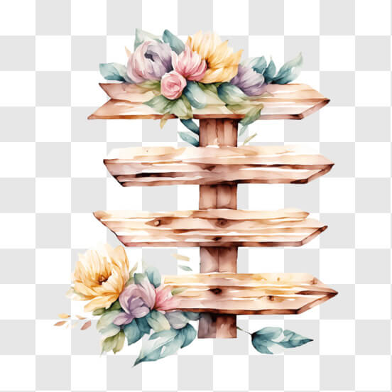 Download Decorative Wooden Sign with Flowers PNG Online - Creative Fabrica