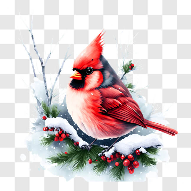 Download Winter Cardinal Bird on Snow-Covered Evergreen Tree Branches ...