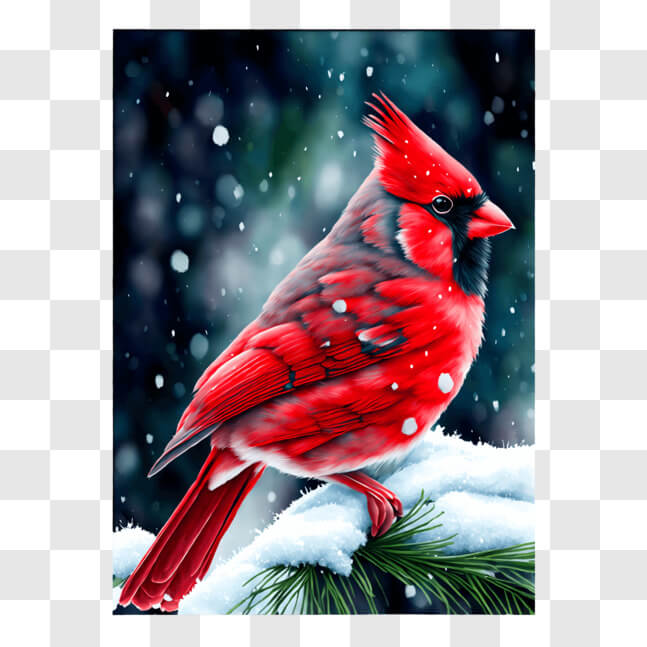 Download Red Cardinal on Snowy Branch of Evergreen Tree PNGs Online ...