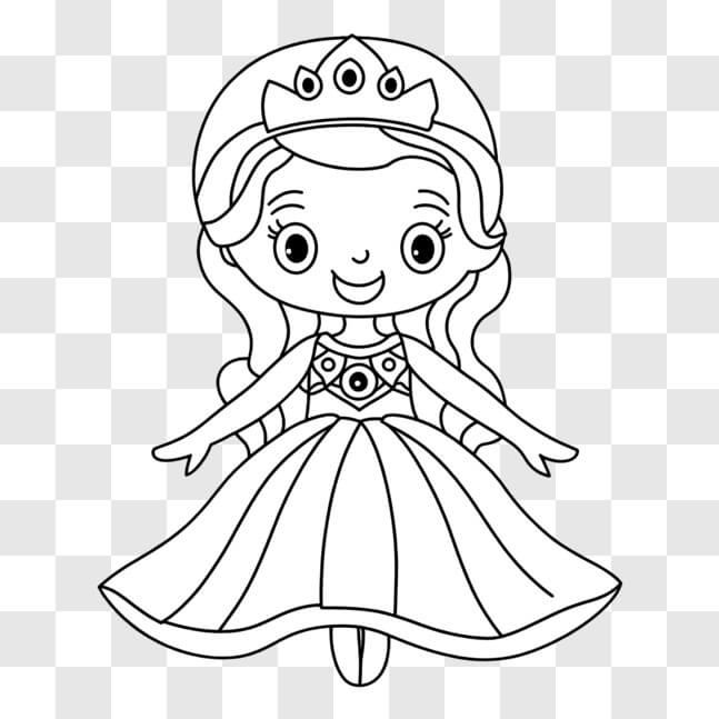 Download Elegant Princess Coloring Page in Black and White PNG Online ...