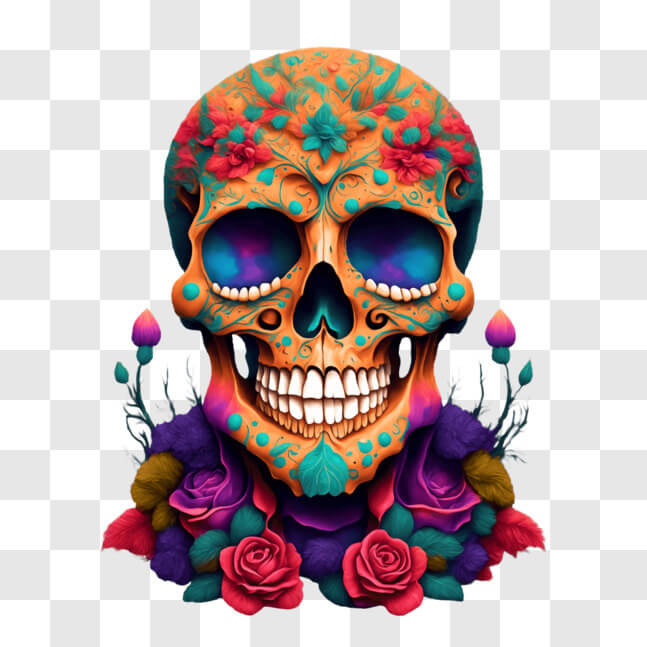 Download Colorful Sugar Skull and Roses for Dia de los Muertos PNGs ...