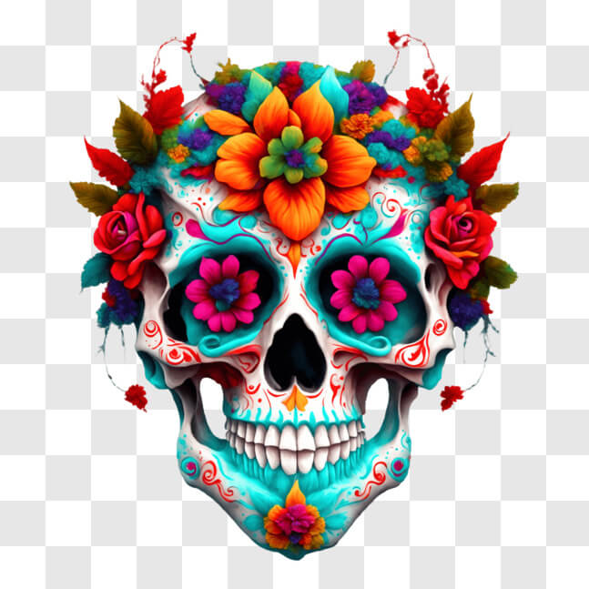 Download Colorful Sugar Skull with Flowers - Dia de los Muertos PNGs ...