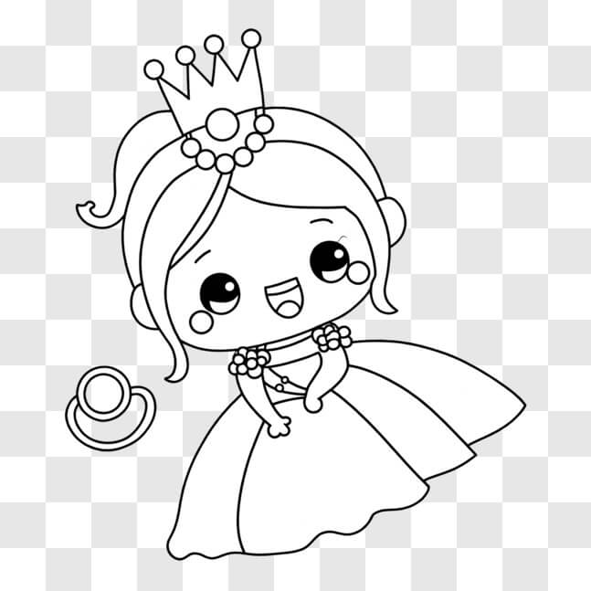 Download Adorable Little Girl with Crown - Black and White Coloring ...