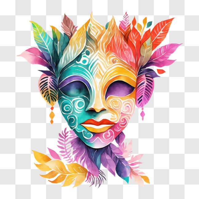 Download Vibrant Mask with Leaves and Flowers Illustration PNG Online ...