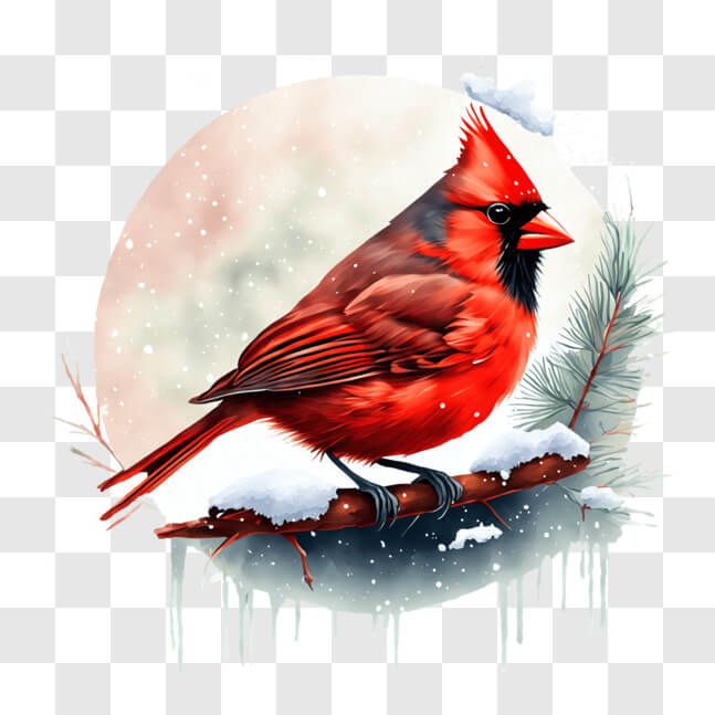 Download Red Cardinal in Winter Landscape with Full Moon PNGs Online ...