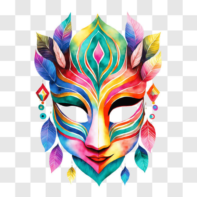 Download Vibrant Mask with Leaves and Feathers PNG Online - Creative ...