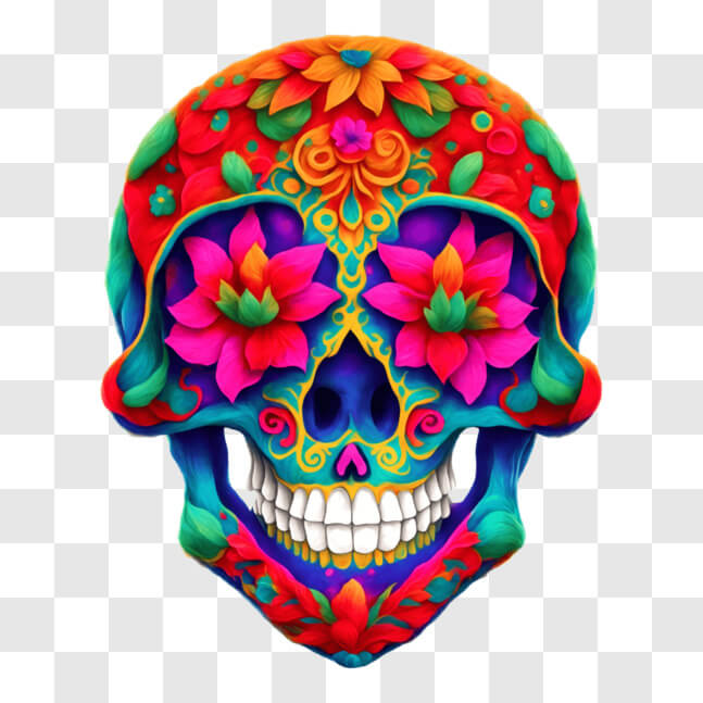 Download Colorful Sugar Skull with Flowers for Dia de los Muertos PNGs ...