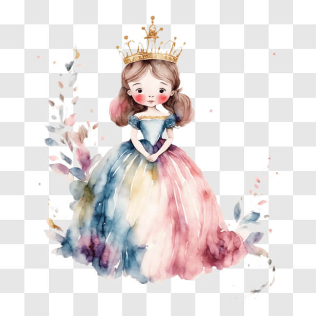 Download Watercolor Illustration of Little Girl in Princess Dress with ...