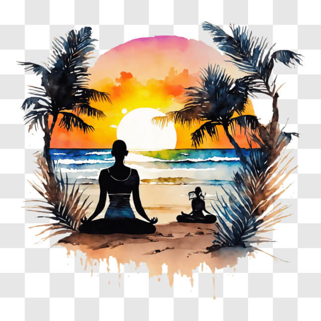 Download Woman Practicing Yoga on Beach with Palm Trees in the ...