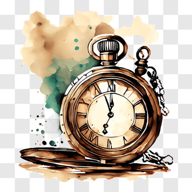 Download Artistic Watercolor Pocket Watch on Table PNGs Online ...