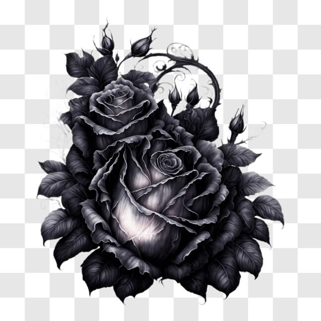 Download Black Rose with Flowers and Leaves Background PNGs Online ...