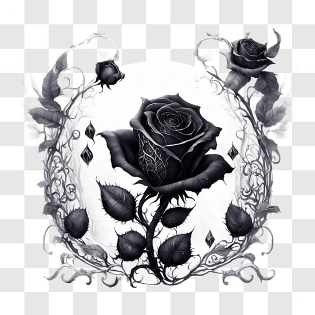 Download Black Rose in Ornate Frame with Flowers and Thorns PNGs Online ...