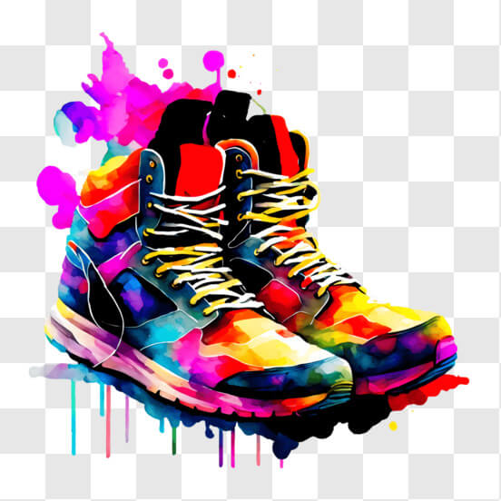 Download Vibrant Paint Splattered Athletic Shoe PNG Online Creative