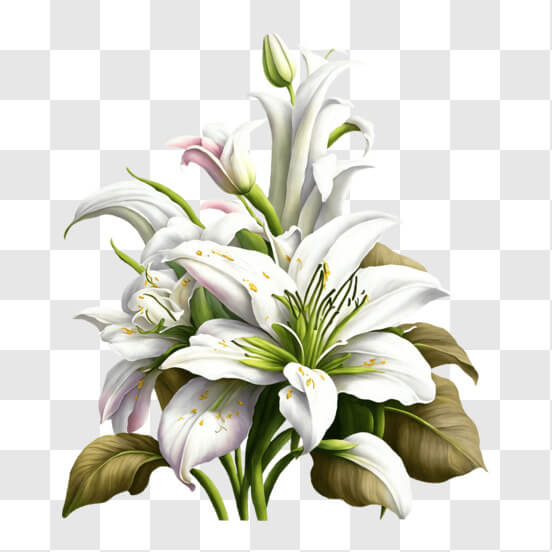 Download Beautiful Watercolor Painting Of Blooming White Lilies Png Online Creative Fabrica