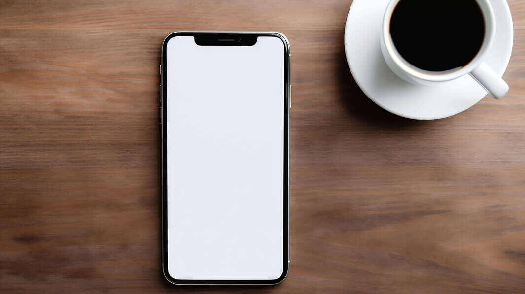 Download Blank Screen Cell Phone and Coffee Cup on Wooden Table Mockups ...