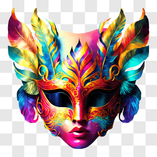 Download Colorful Carnival Mask with Feathers and Bright Colors PNG ...
