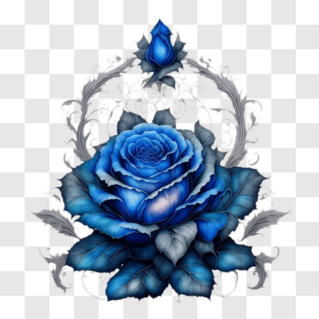 Download Elegant Blue Rose Tattoo Design PNG Online - Creative Fabrica