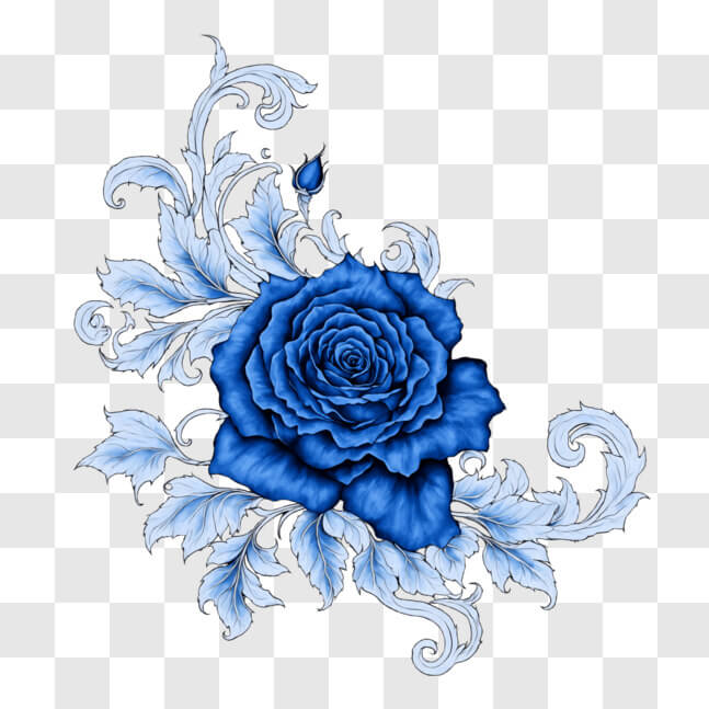 Download Blue Rose and White Flowers Decoration Design PNG Online ...