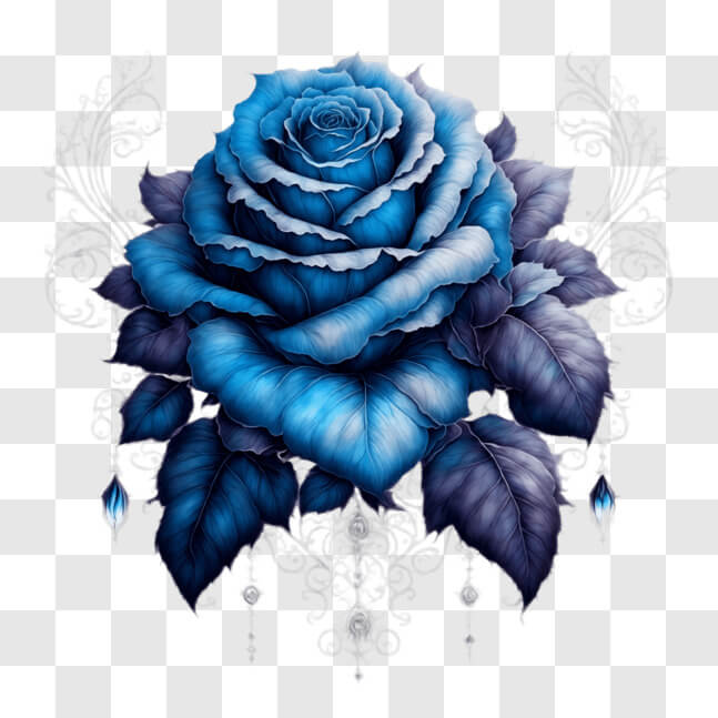Download Beautiful Blue Rose with Ornate Design - Free Download PNG ...