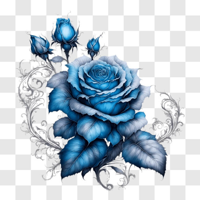 Download Beautiful Blue Rose with Silver Leaves and Flowers Art Print ...