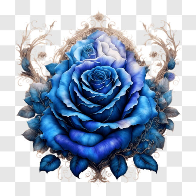 Download Blue Rose in Ornate Frame - Floral Decor PNG Online - Creative ...