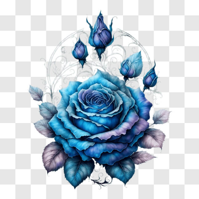 Download Elegant Blue Rose and Purple Flowers Decoration PNG Online ...
