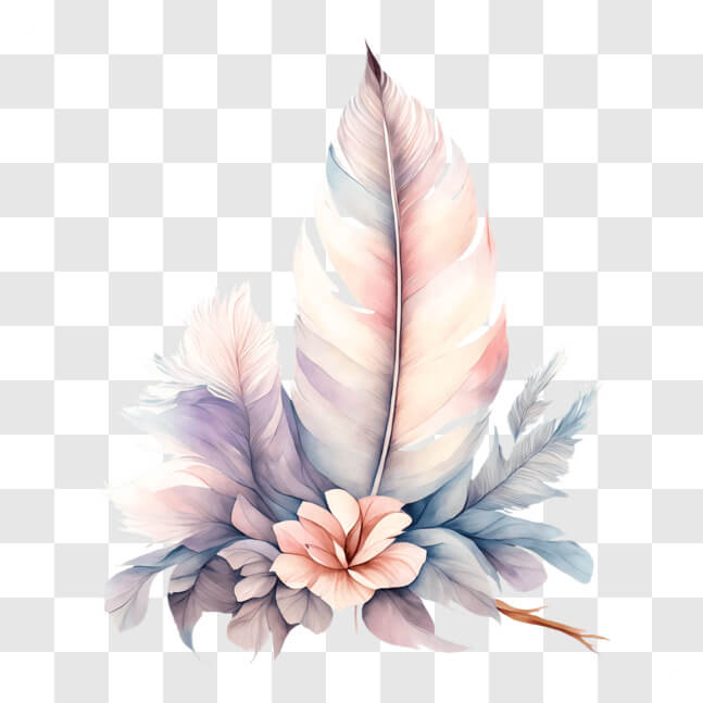 Download Watercolor Feather with Pink and Blue Flowers PNGs Online ...