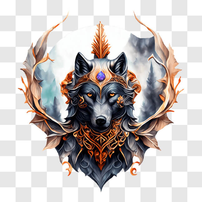 Download Black Wolf with Ornate Headdress and Horns PNGs Online ...