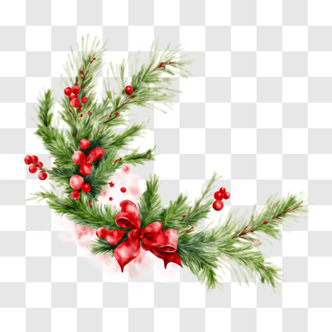Download Holiday Wreath with Pine Branches and Red Berries PNGs Online ...