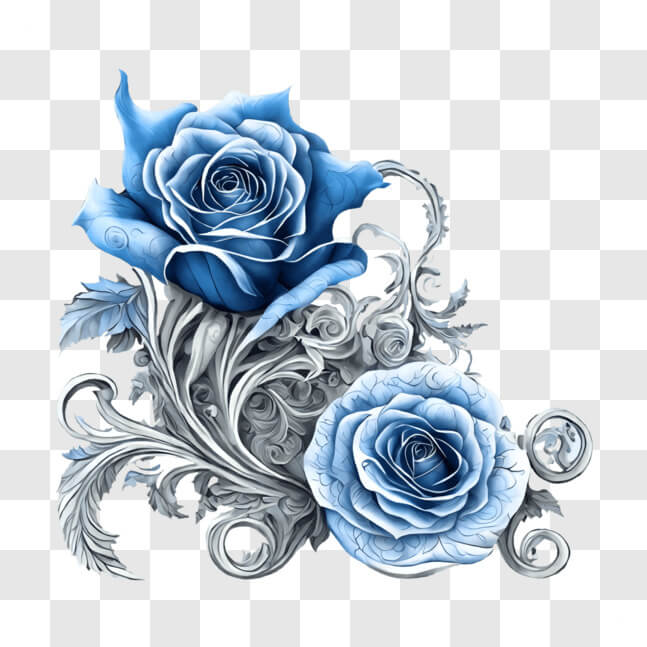 Download Blue Roses Floral Arrangement with Ornate Background PNGs ...