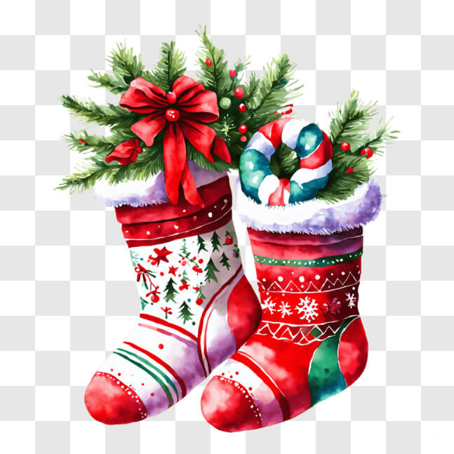 Download Christmas Stockings with Candy Cane and Decorations PNGs ...