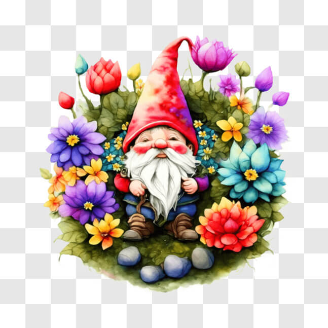 Download Colorful Gnome in Garden with Flowers PNGs Online - Creative ...