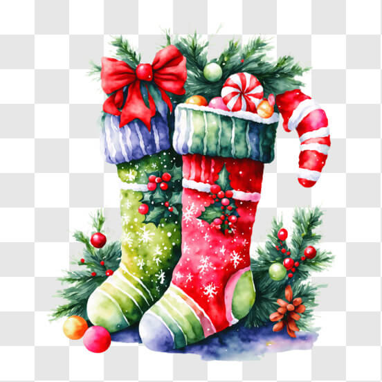 Christmas Stockings With Various Traditional Colorful Holiday Ornaments  Stock Illustration - Download Image Now - iStock