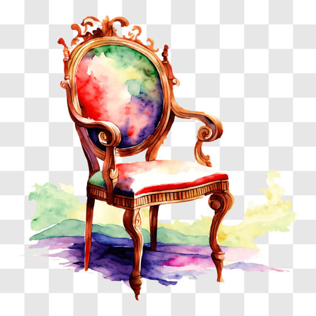 Download Vibrant Watercolor Painting of Ornate Chair PNG Online ...