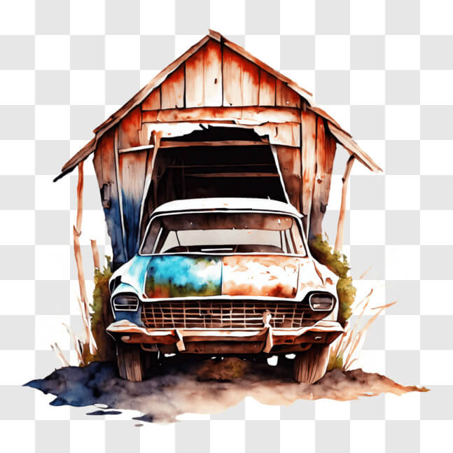 Download Vintage Car Parked in Front of Wooden Shed PNGs Online ...