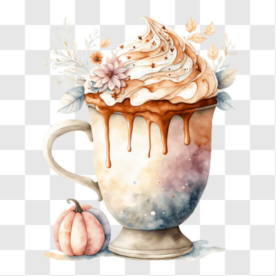 Download Pumpkin Spice Latte with Whipped Cream and Fall Decor PNGs ...