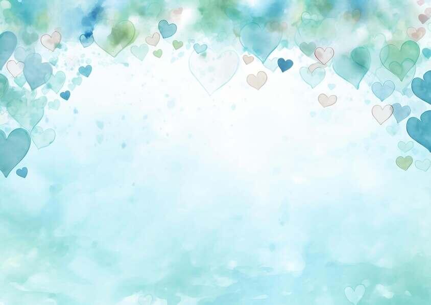 Download Watercolor Heart Background with Blue, Green, and White Hearts